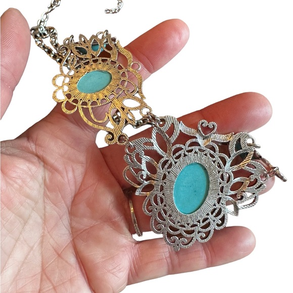 Silver and Turquoise Ancient Design Adjustable Necklace - Picture 4 of 5